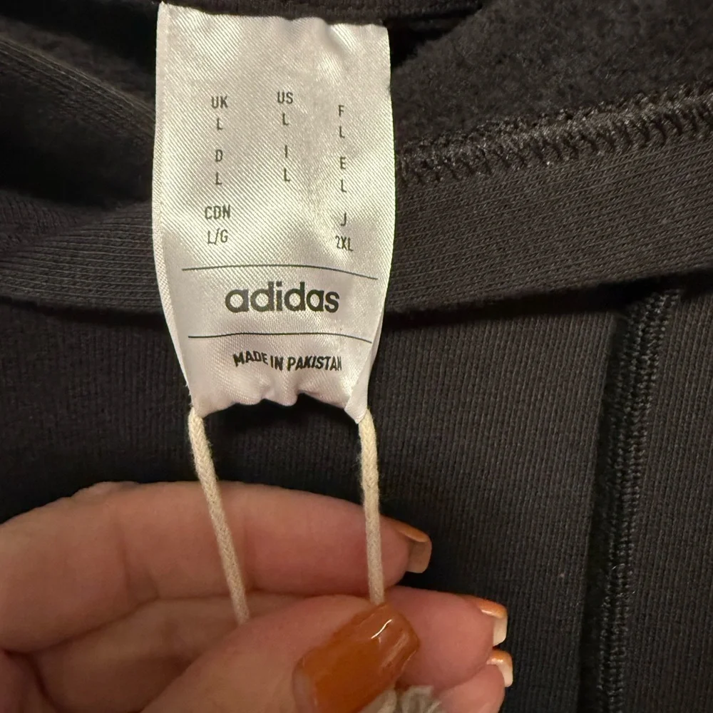 Adidas Men's Black Hoodie with White Stripes EUC Size L